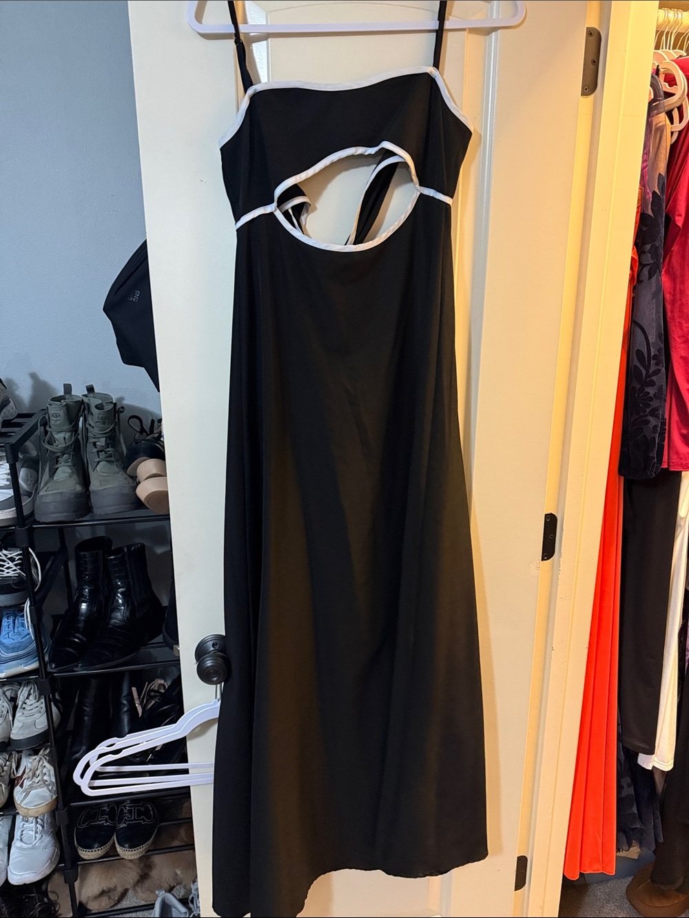 Black Cutout Maxi Dress with White Trim